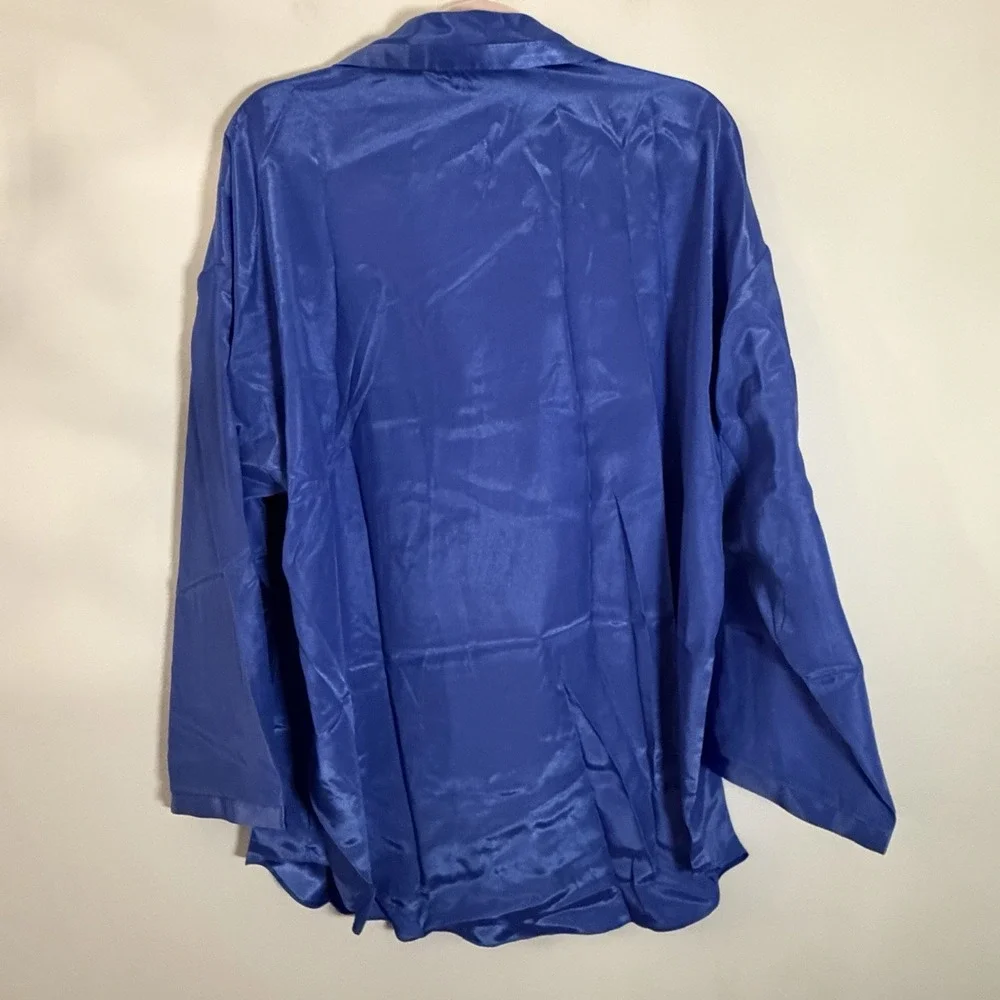 Victoria Secret 2 Piece Purple Satin Pajama Set Women's L Button Up Top & Pants